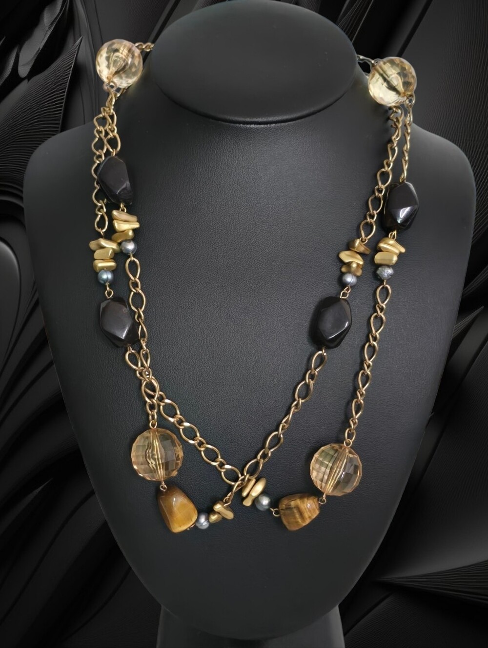 Vintage Tiger Eye, Pearl, Glass and Acrylic Beads Necklace